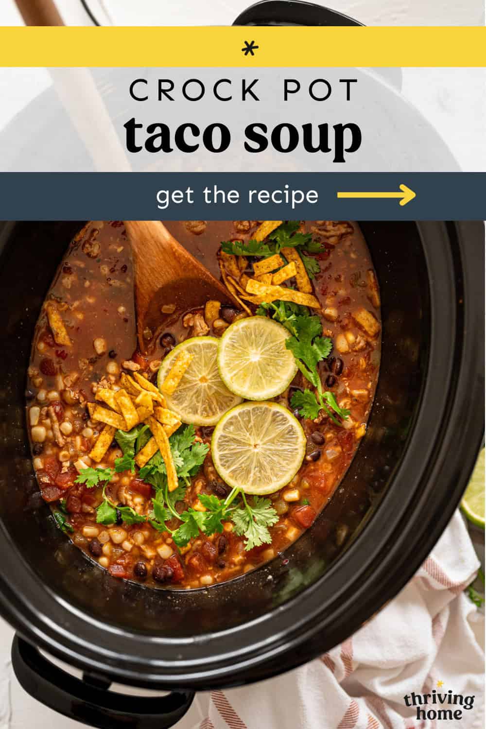 Taco soup ready to serve out of the crock pot.