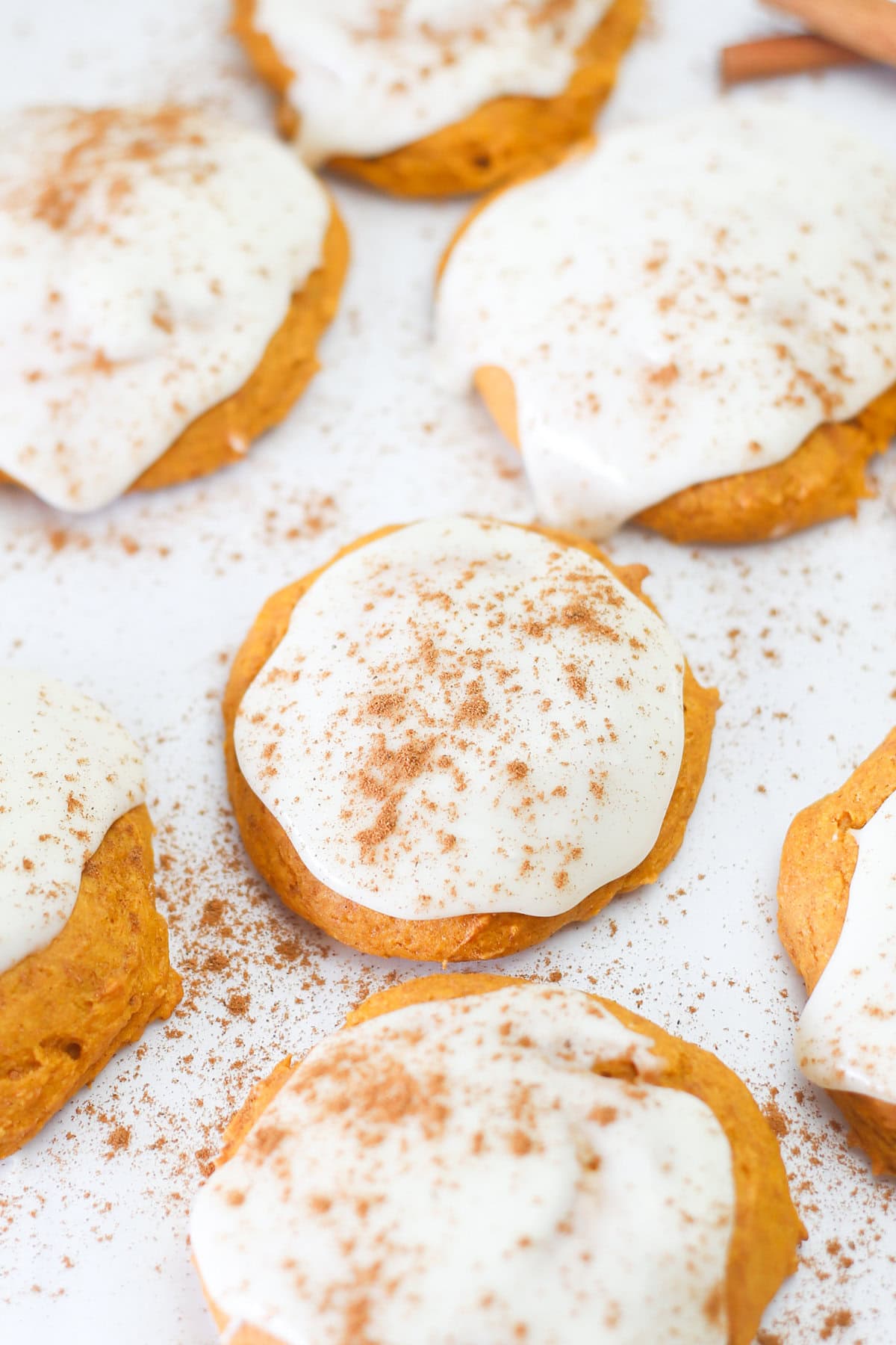 Pumpkin spice cake mix cookies ready to eat.