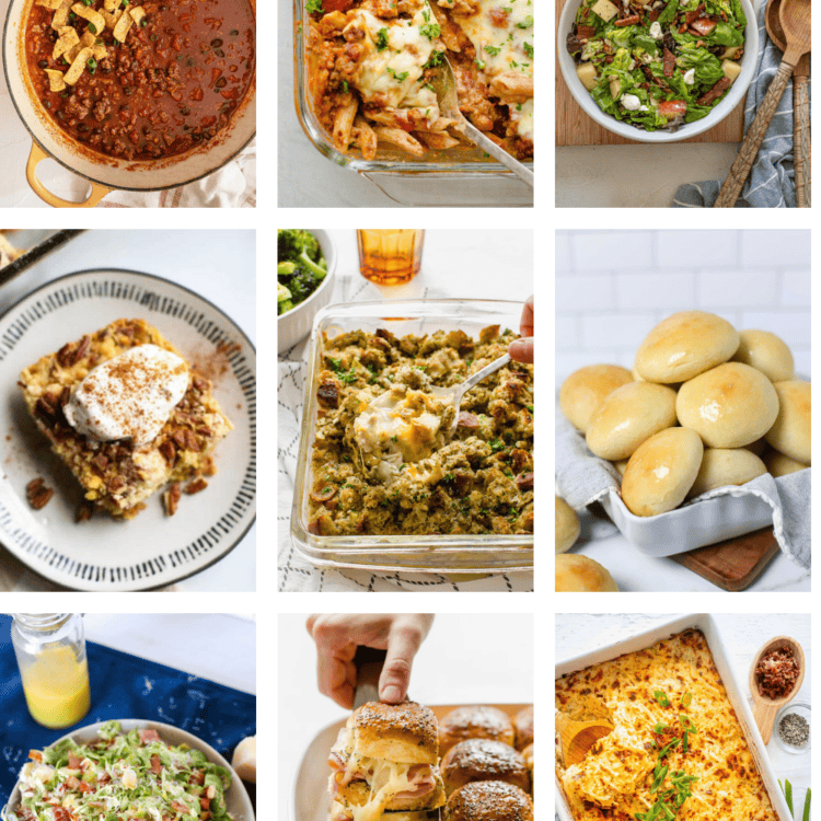 Fall potluck meal ideas including chili, casseroles, salads, dessert, and more.