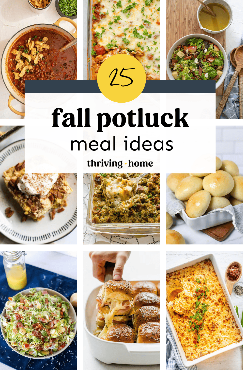 Fall potluck meal ideas including chili, casseroles, salads, dessert, and more.