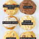 6 different cake mix cookies with labels.