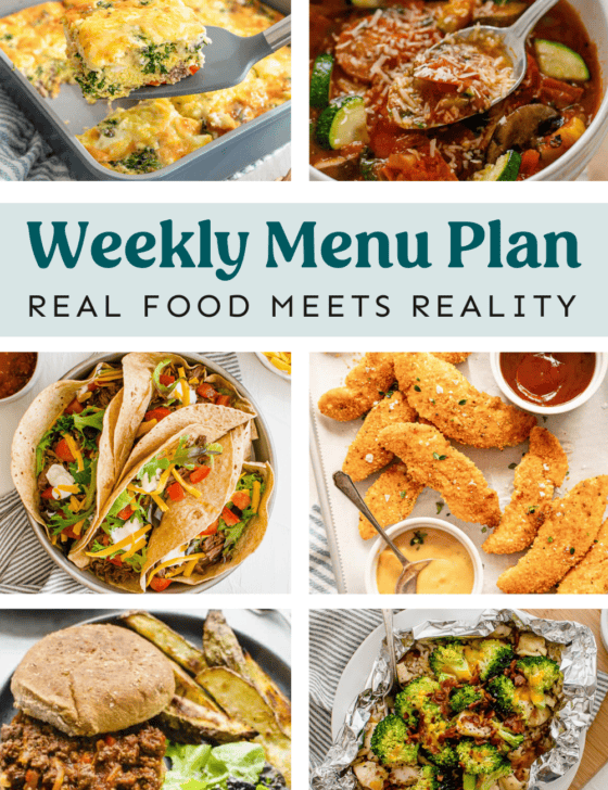 Collage of meals from the weekly menu plan.