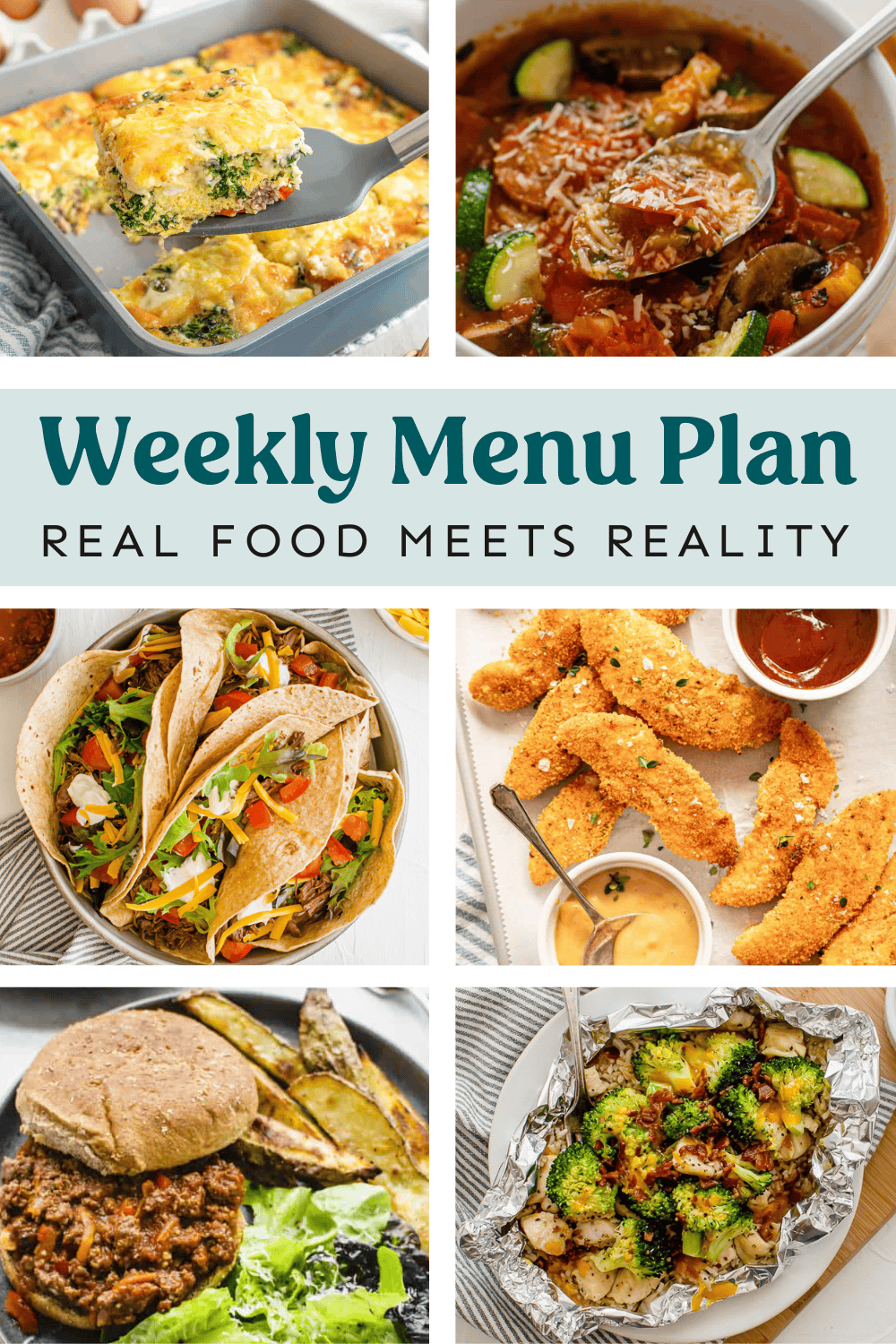 Collage of meals on the weekly menu plan.