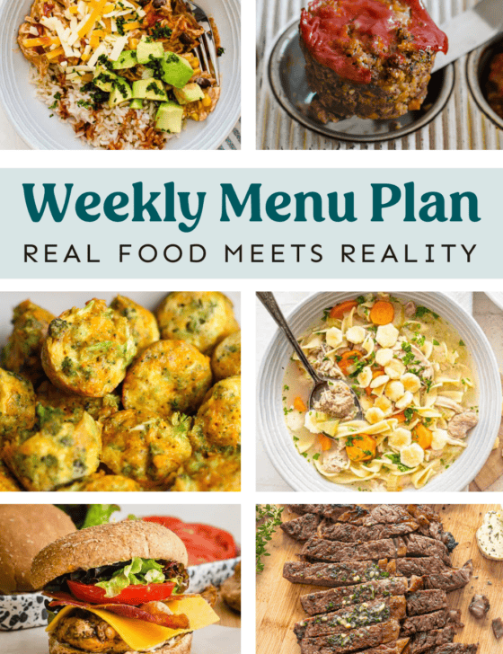 Collage of meals from the weekly menu plan.