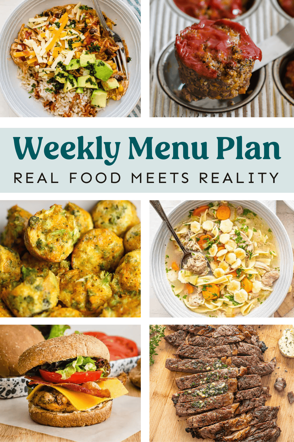 Collage of meals from the weekly menu plan.