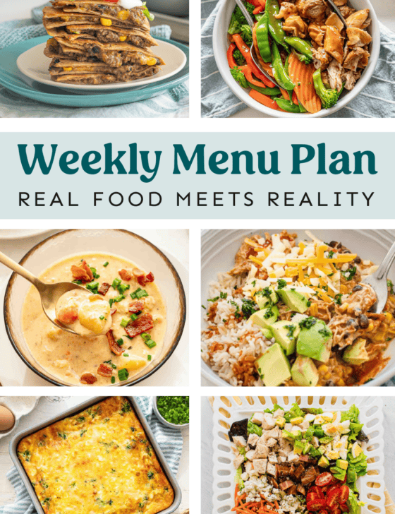 Collage of meals on the weekly menu plan.