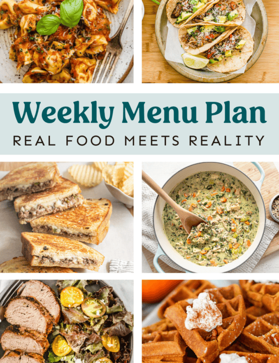 Collage of meals from the weekly menu plan.