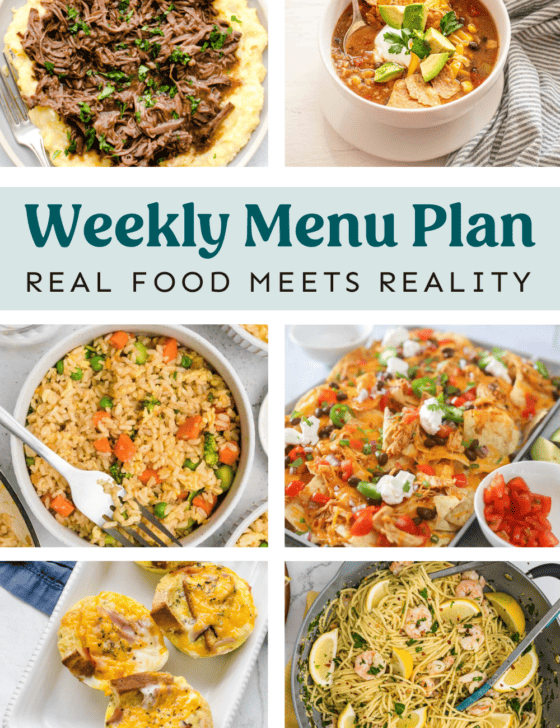 Collage of recipes from weekly meal plan.