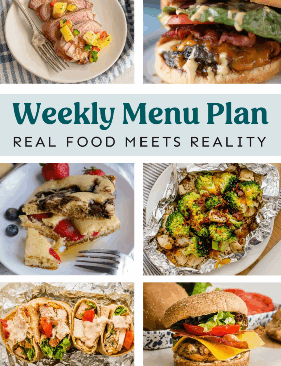 Collage of recipes from the weekly meal plan.