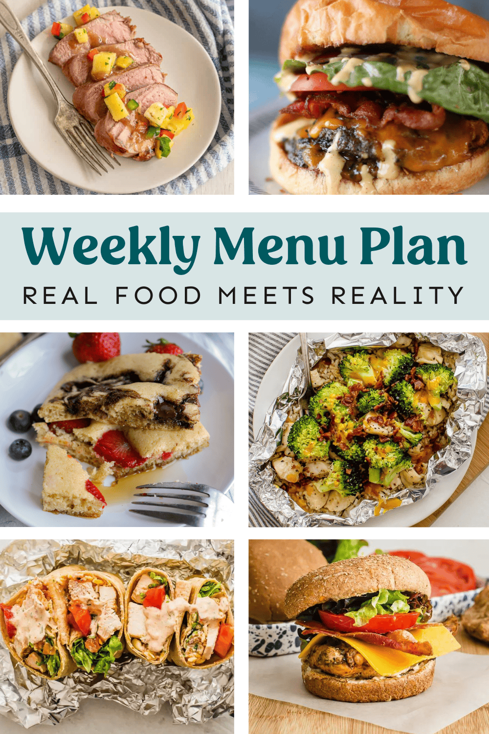 Collage of recipes from the weekly meal plan.