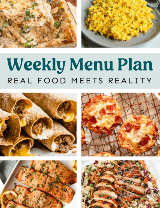 Collage of recipes from the weekly meal plan.