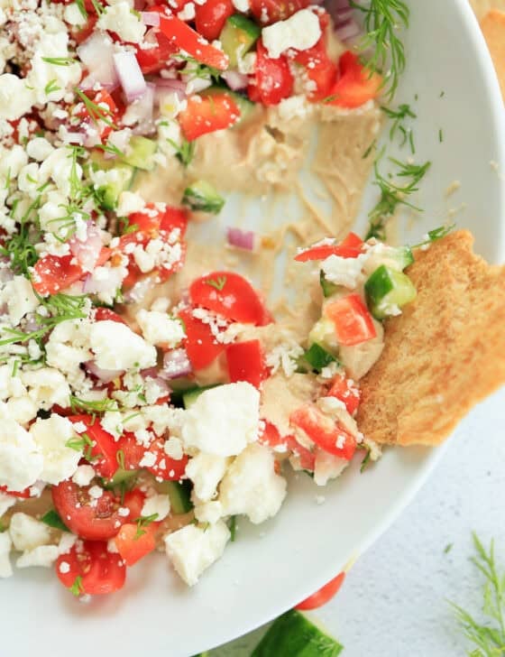 Greek dip with feta cheese and tomatoes.