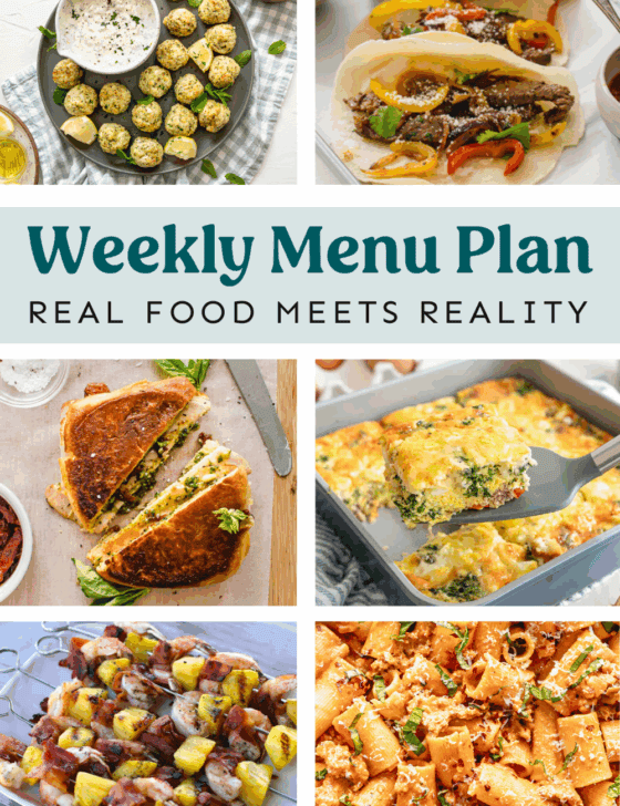 Collage of recipes from the weekly menu plan.