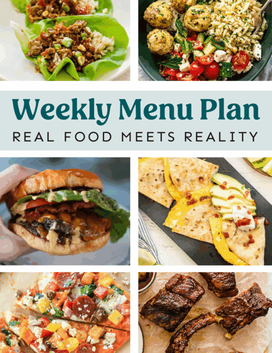 Collage of recipes from the weekly meal plan.