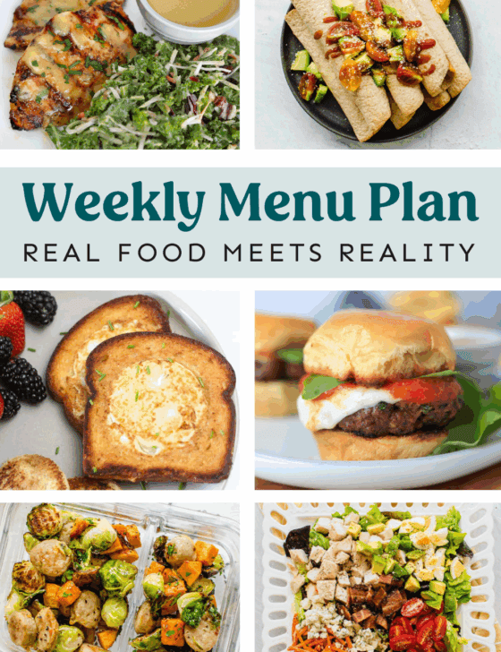 Collage of meals on the weekly menu plan.