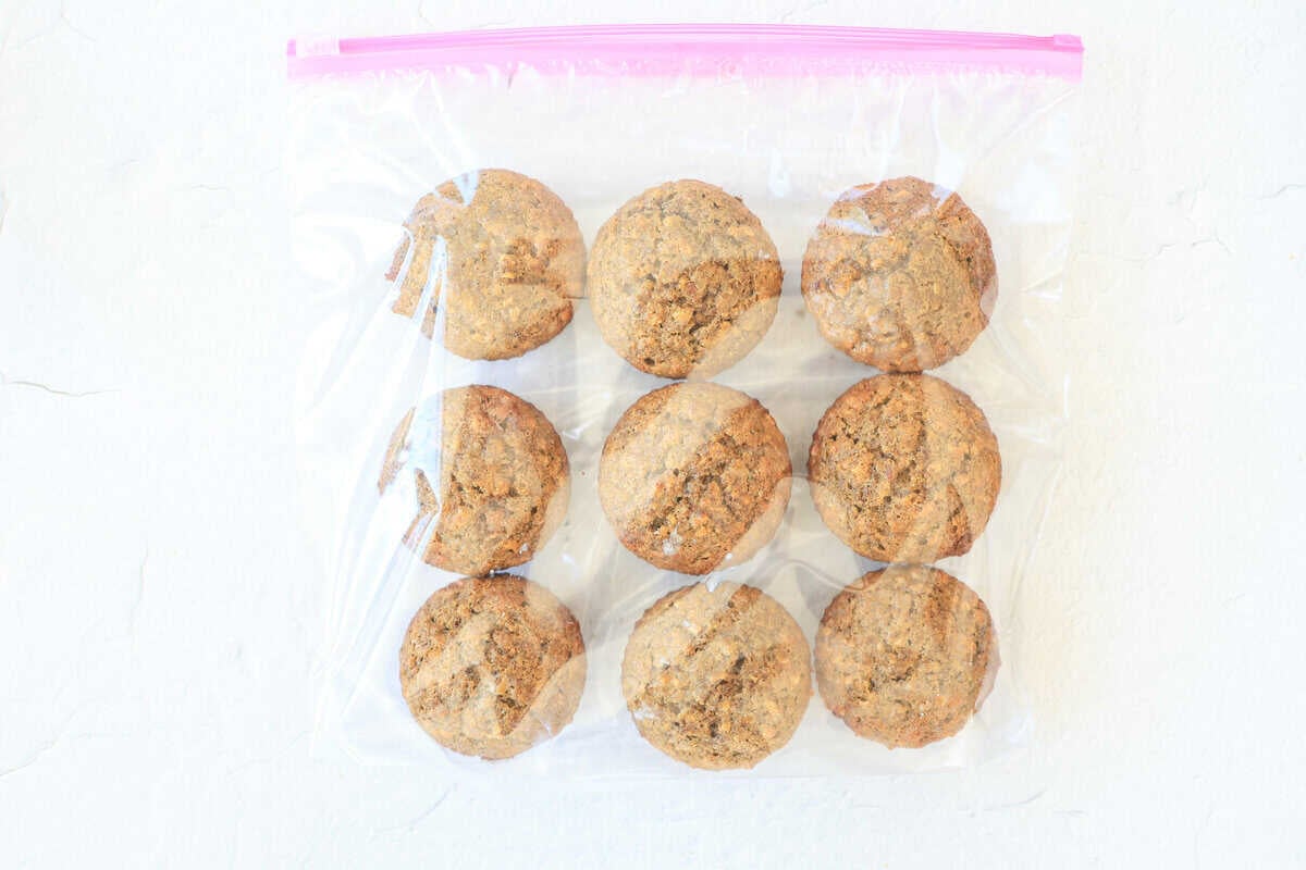 Muffins in a freezer bag.