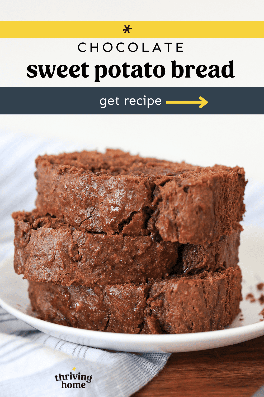 Sliced chocolate sweet potato bread on a plate.