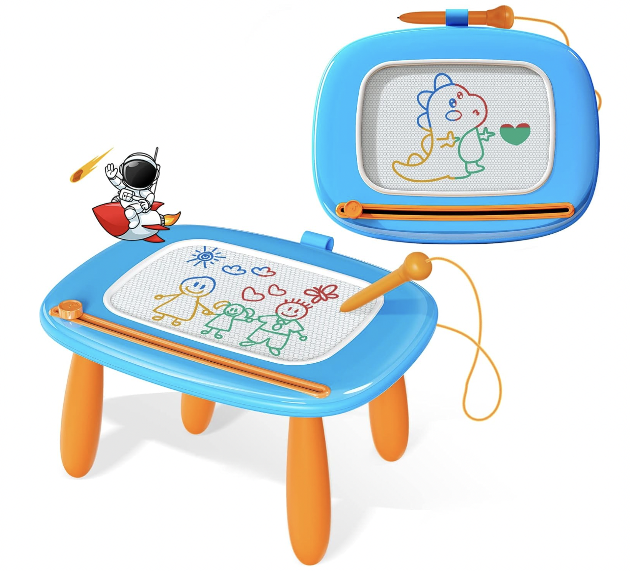 Blue and orange doodle board for toddlers.