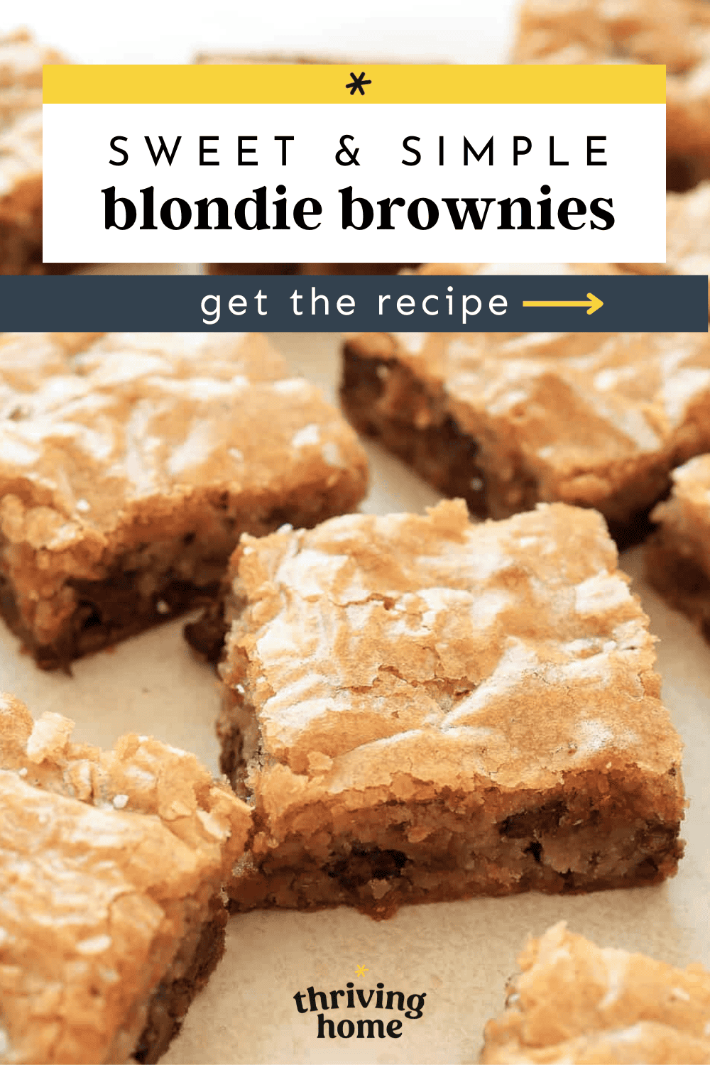 Blondie brownie squares set out on a counter.