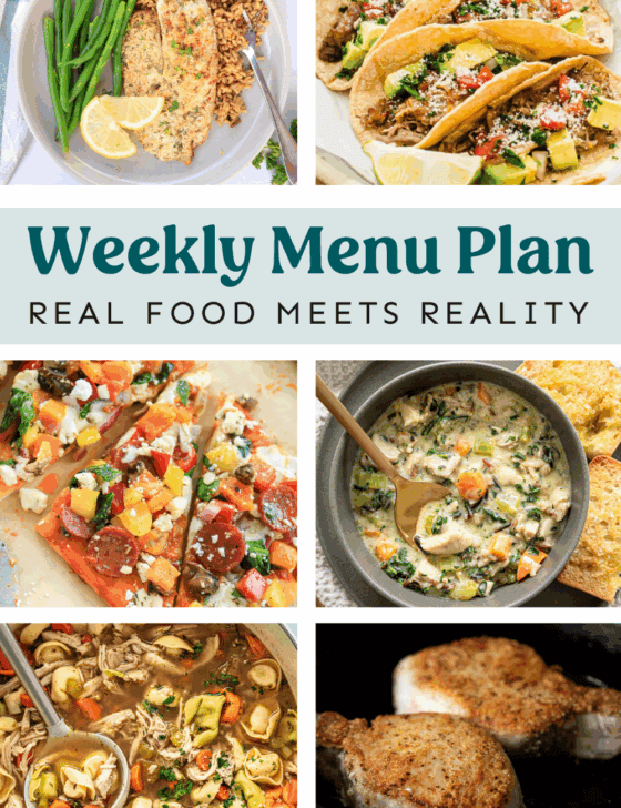 Collage of recipes from the weekly meal plan.