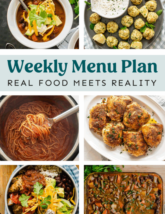 Collage of recipes from the weekly meal plan.