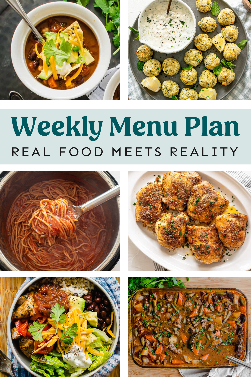 Collage of recipes from the weekly meal plan.