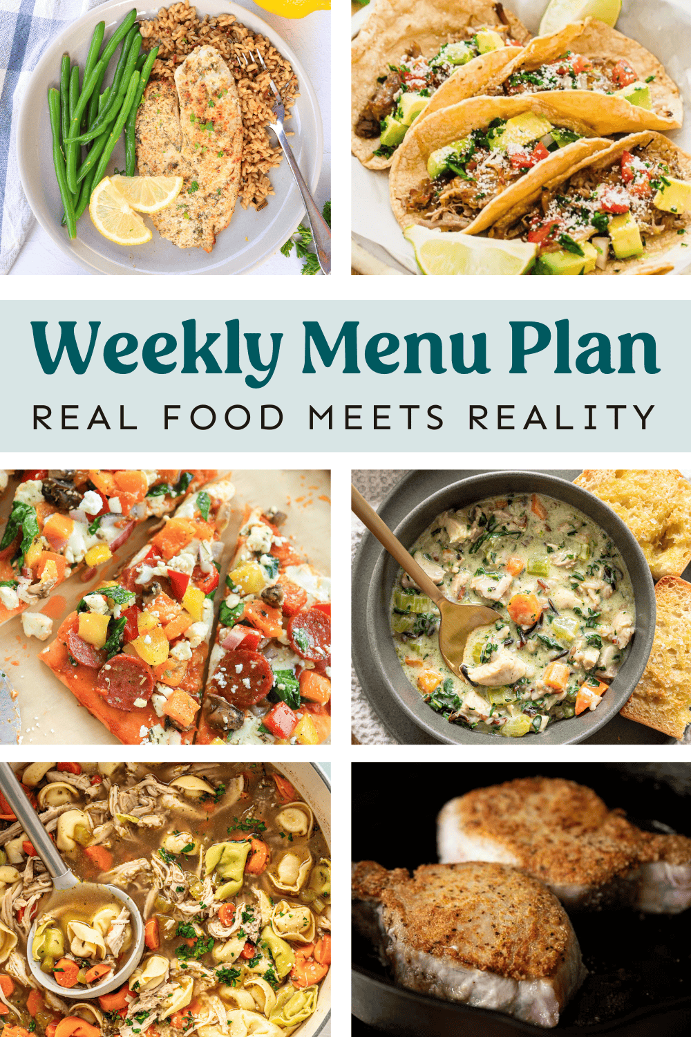 Collage of recipes from the weekly meal plan.