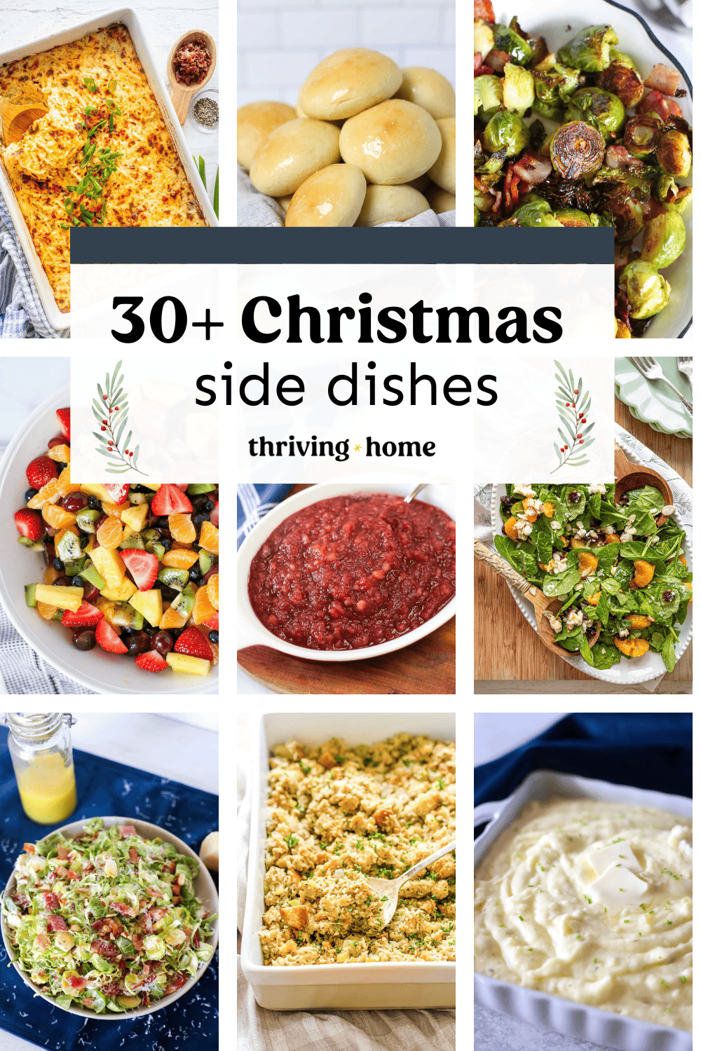 Collage of Christmas side dishes.