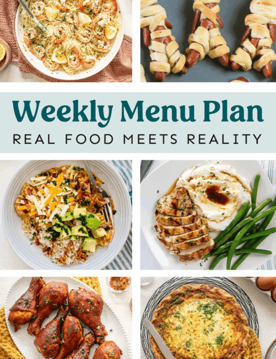 Collage of recipes from the weekly meal plan.