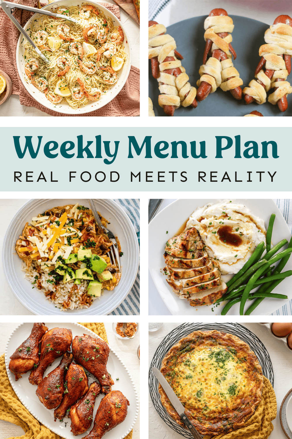 Collage of recipes from the weekly meal plan.