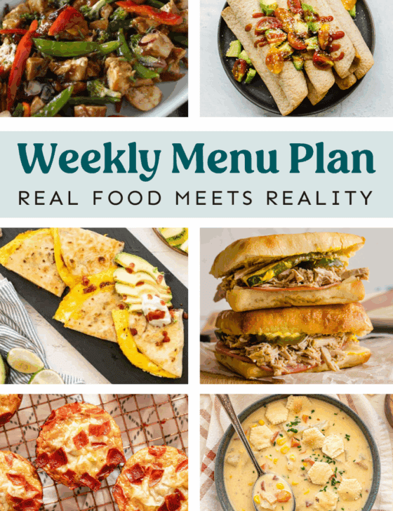 Collage of recipes from the weekly meal plan.