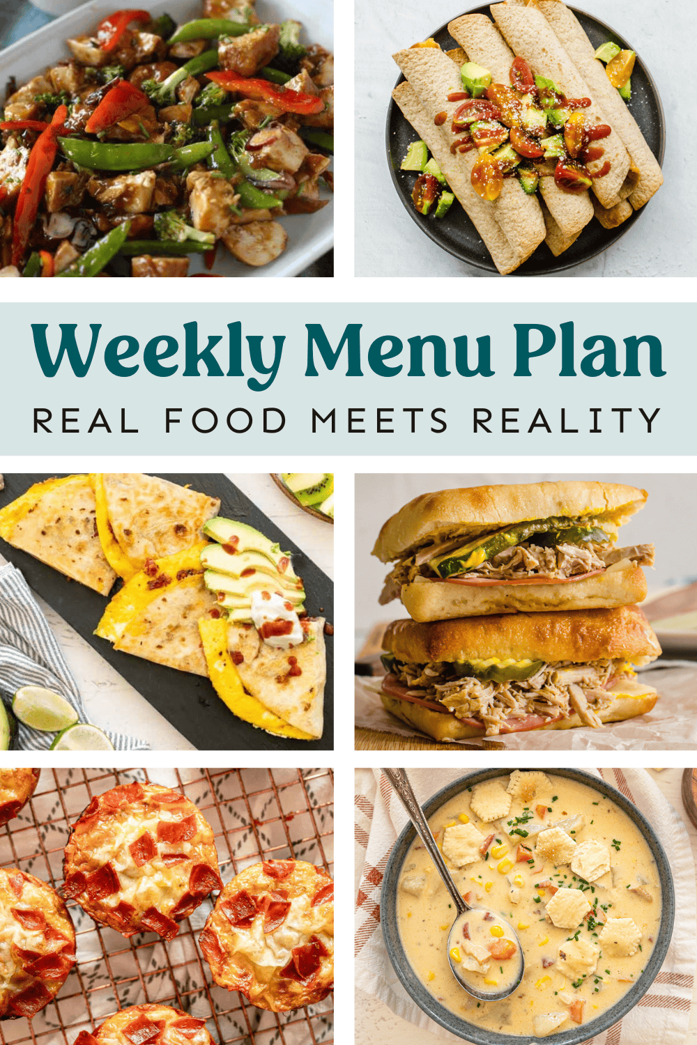 Collage of recipes from the weekly meal plan.