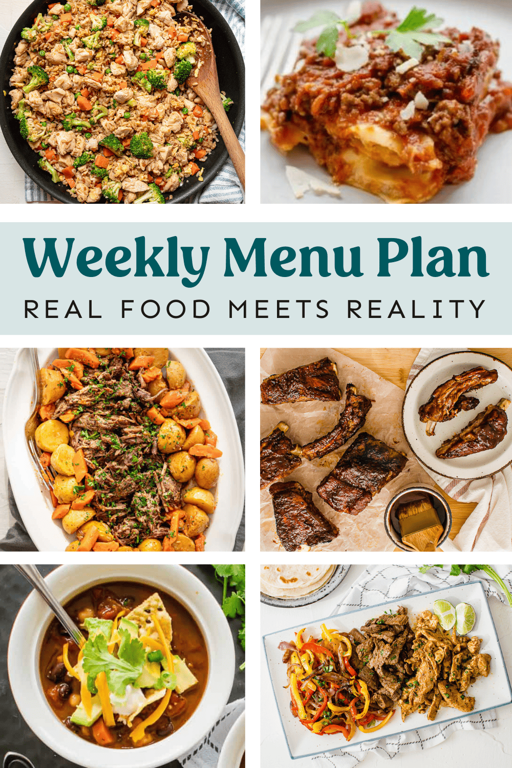 Collage of meals from the weekly menu plan.