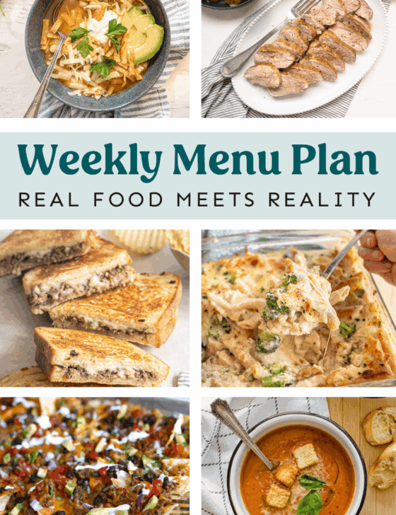 Collage of meals from the weekly menu plan.