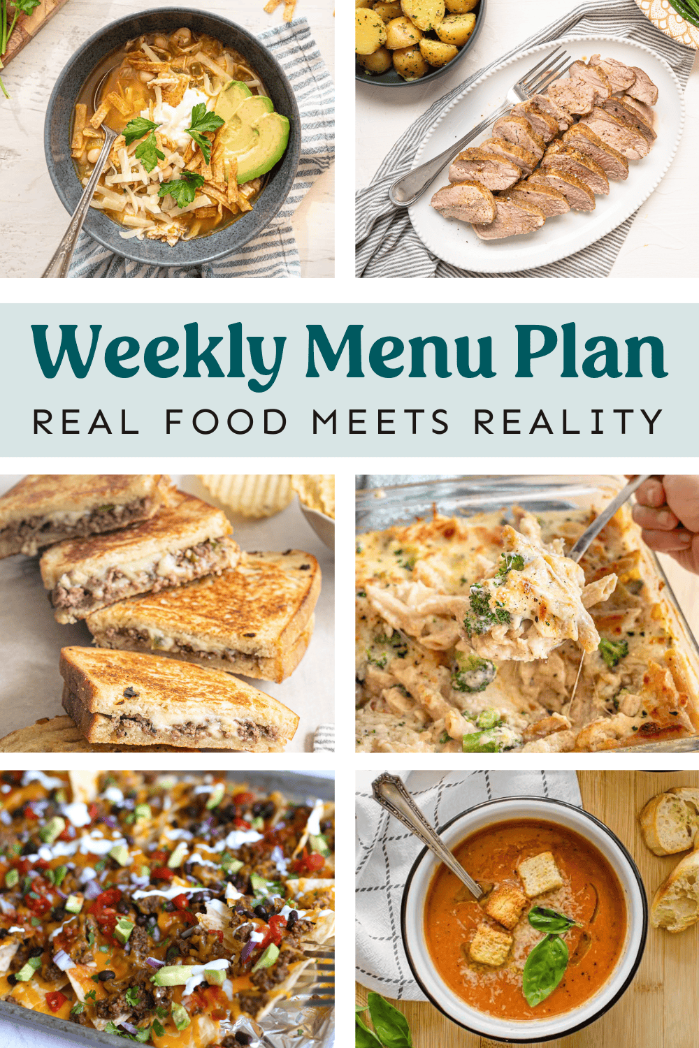 Collage of meals from the weekly menu plan.