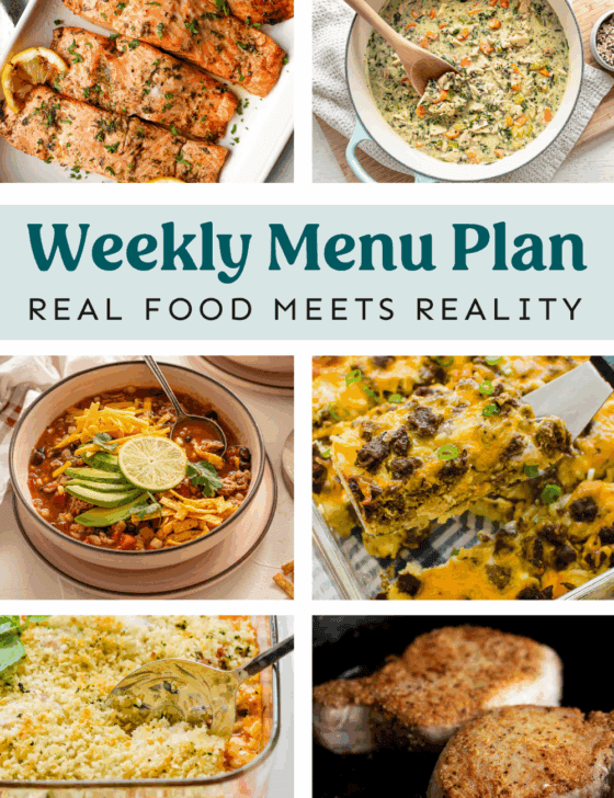 Collage of meals on weekly menu plan.