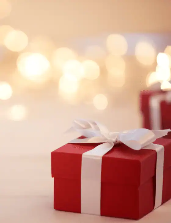 gift boxes with white bows.
