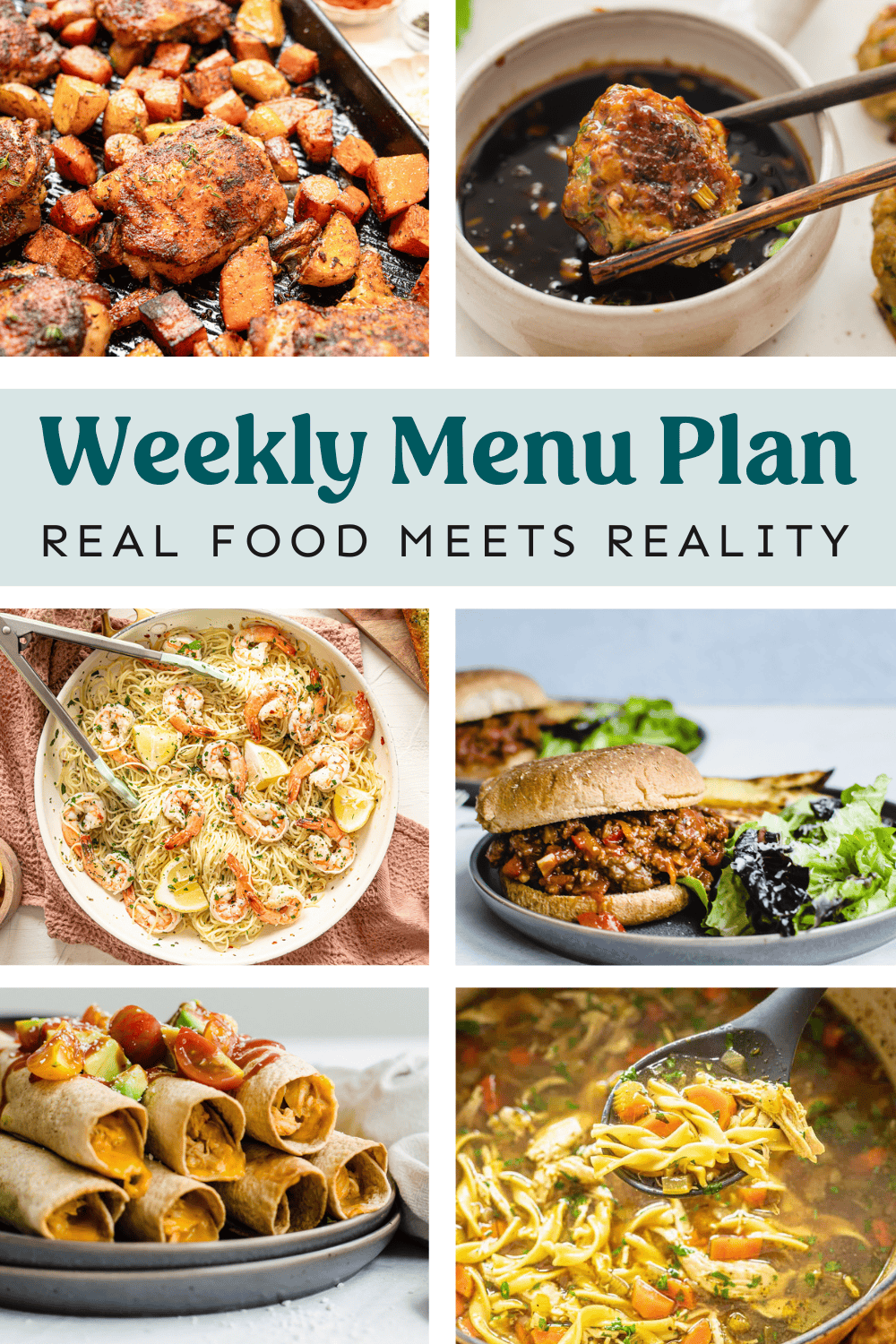 Collage of meals from weekly menu plan.