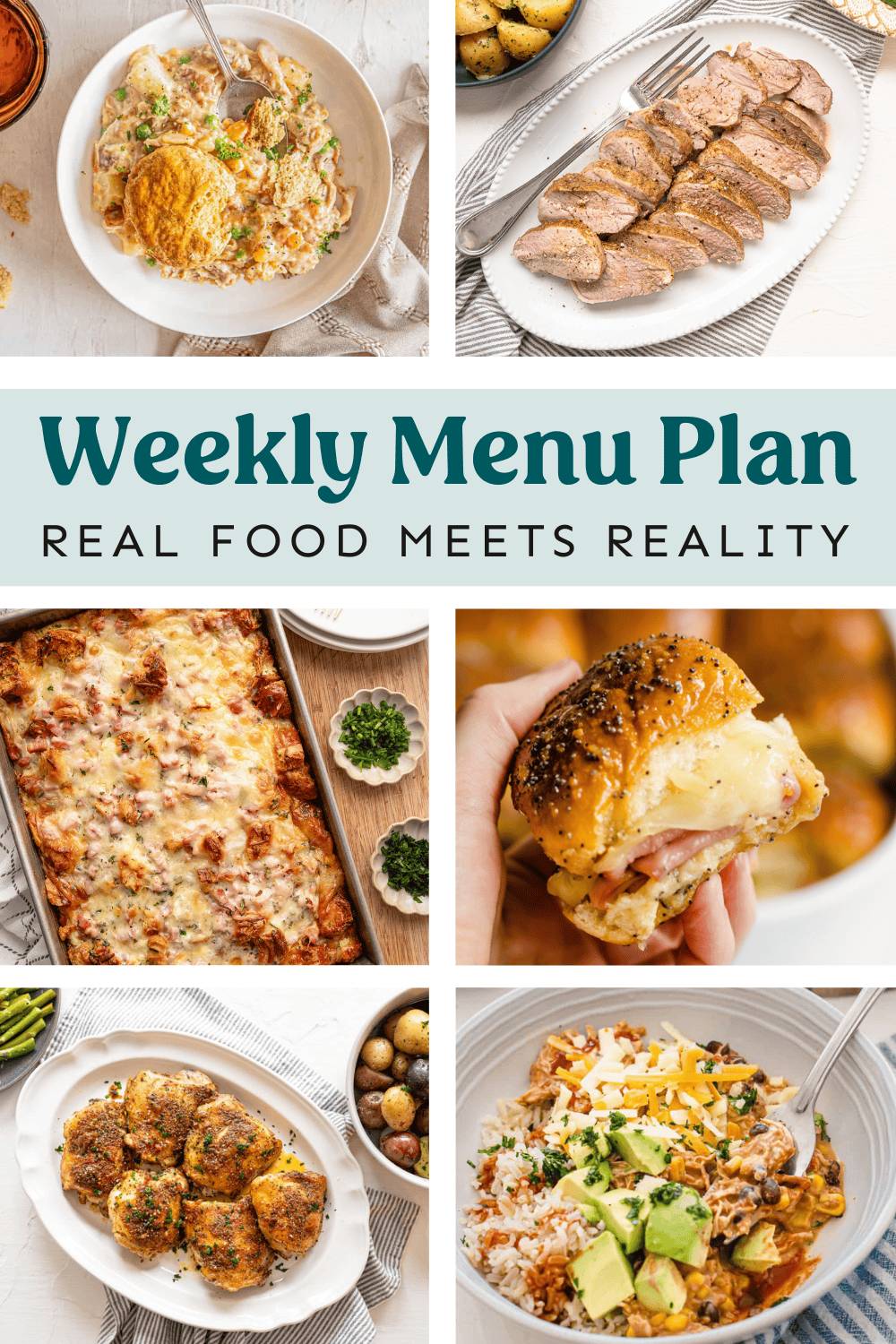 Collage of meals on the weekly menu plan.