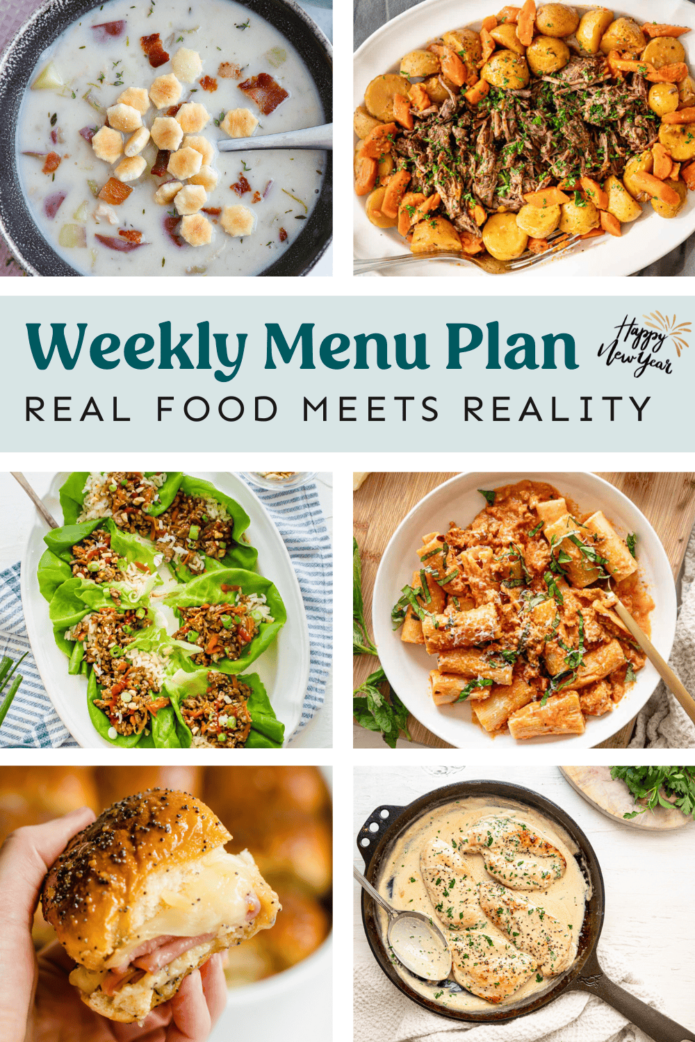 Collage of meals from the weekly menu plan.
