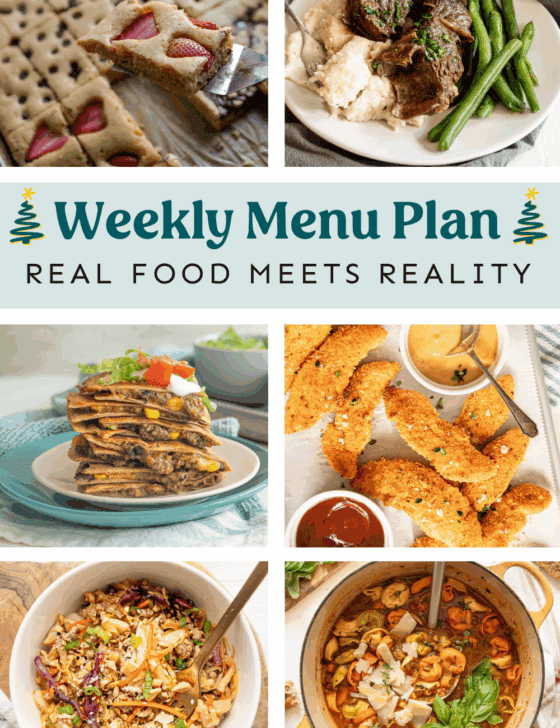 Collage of meals from weekly menu plan.