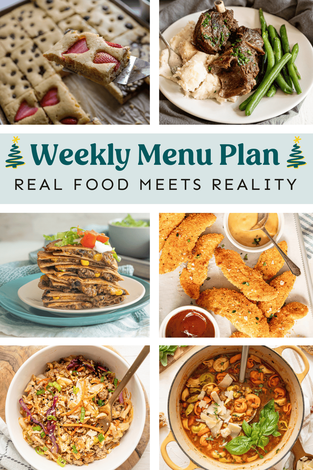 Collage of meals from weekly menu plan.