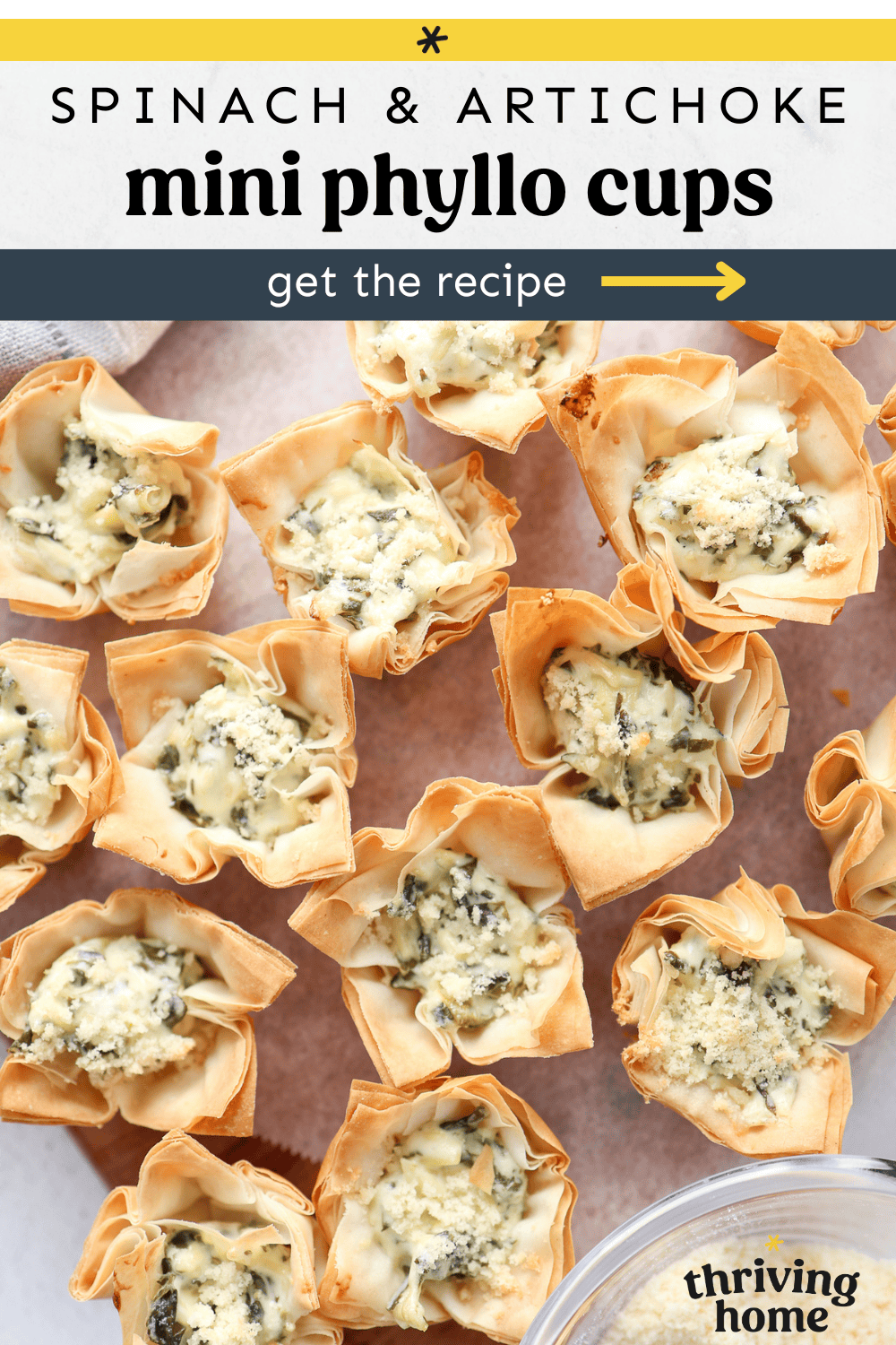 Platter of spinach and artichoke phyllo cups.