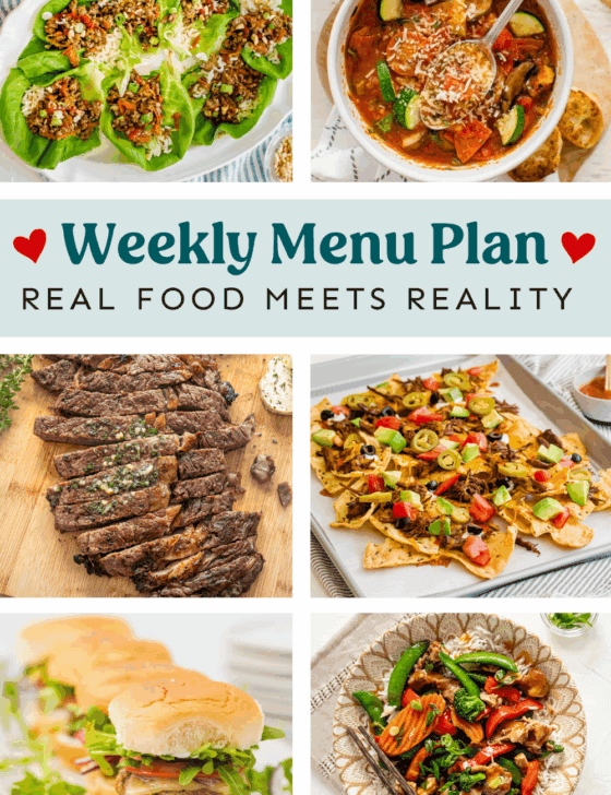 Collage of recipes on the weekly meal plan.