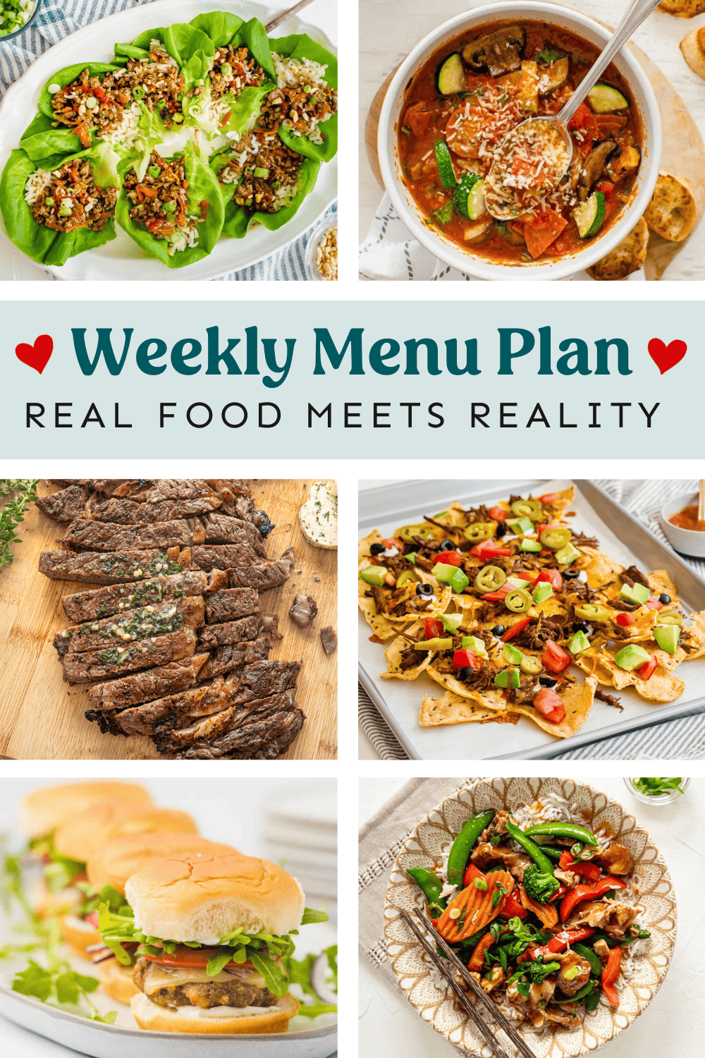 Collage of recipes on the weekly meal plan.