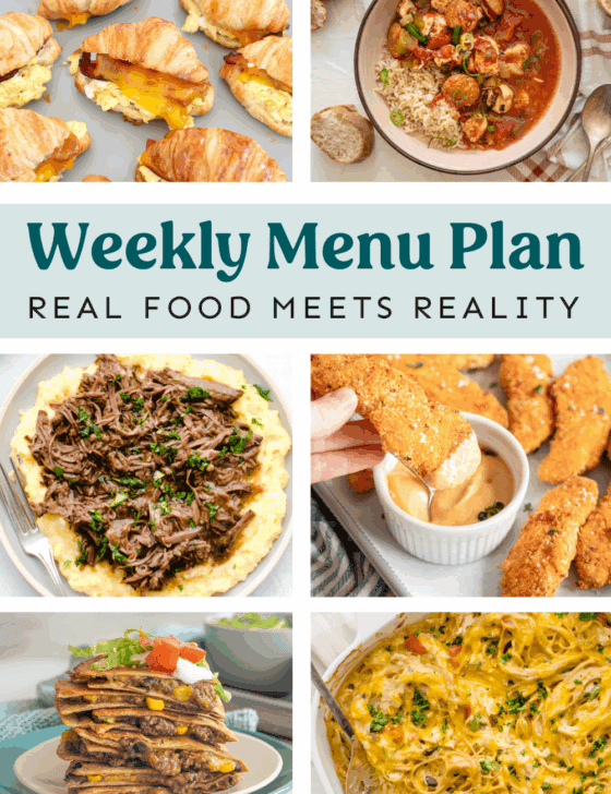Collage of meals from weekly menu plan.