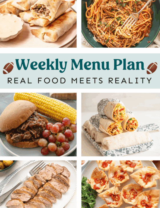 Collage of recipes from the weekly meal plan.