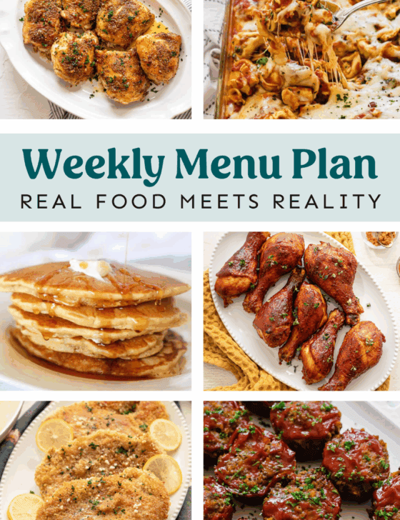 Collage of recipes from the weekly meal plan.
