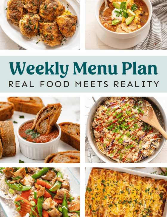 Collage of meals from the weekly menu plan.