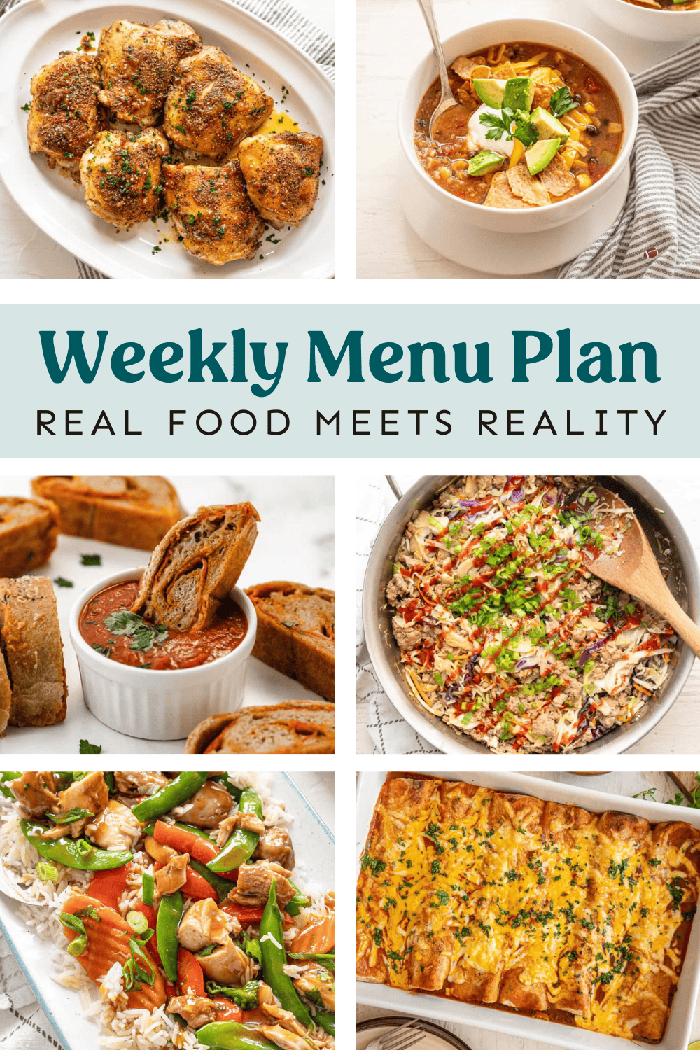 Collage of meals from the weekly menu plan.
